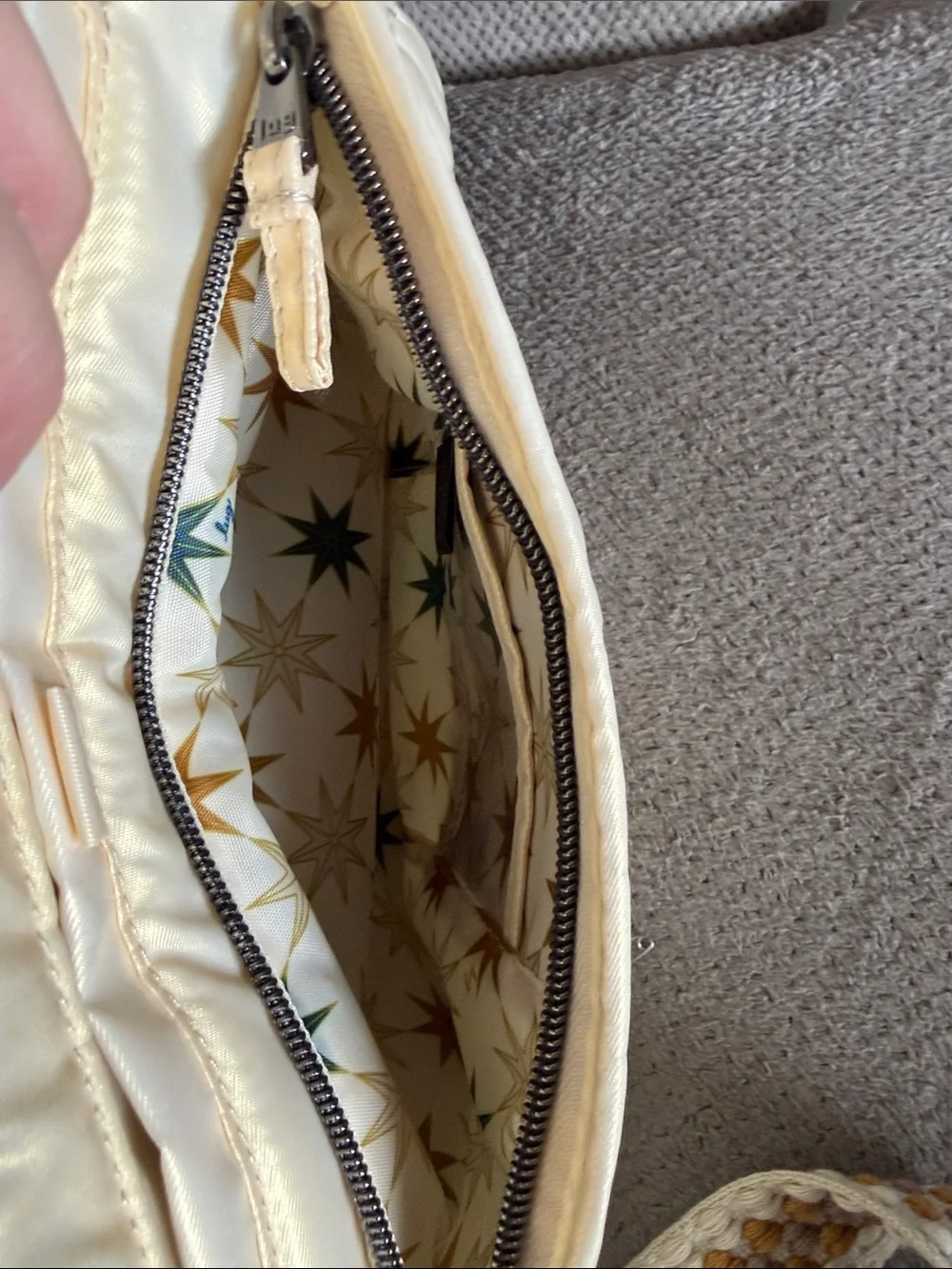lug bolero Quilted Crescent Crossbody in Cream with Yellow-Accent Woven Strap